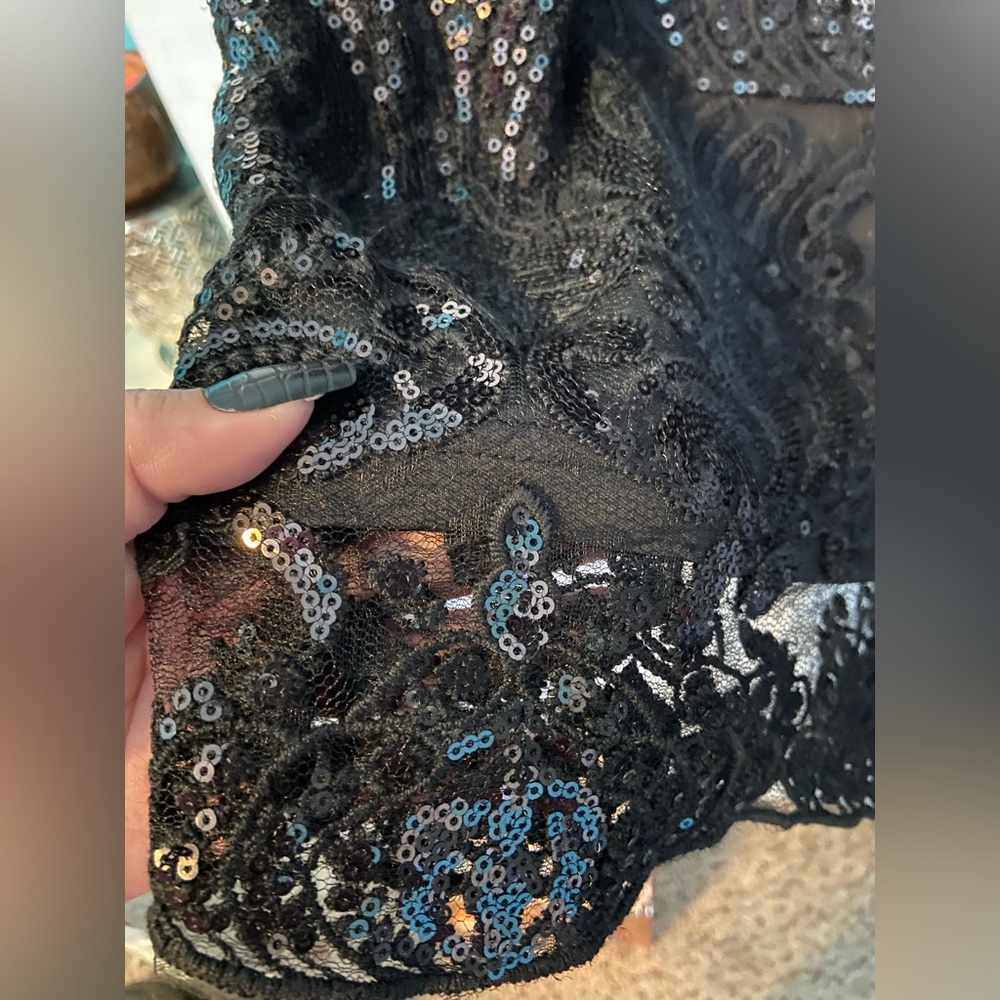 NWOT Soieblu Black Lace & Sequin Sleeveless Mini Dress; Size L - Picture 5 of 8